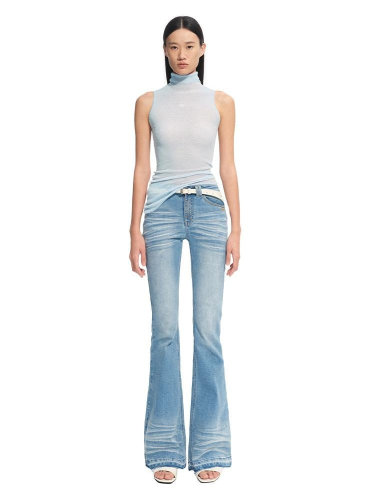 NAWSNOTAWEAR Glacier Blue Slim Fit Stretch Casual Natural Waist Zip Fly Cotton Flared Jeans
