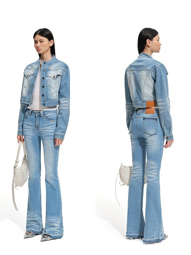 NAWSNOTAWEAR Glacier Blue Slim Fit Stretch Casual Natural Waist Zip Fly Cotton Flared Jeans