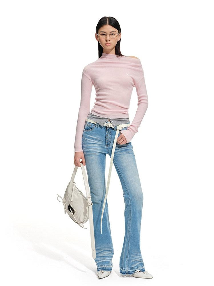 NAWSNOTAWEAR Glacier Blue Slim Fit Stretch Casual Natural Waist Zip Fly Cotton Flared Jeans