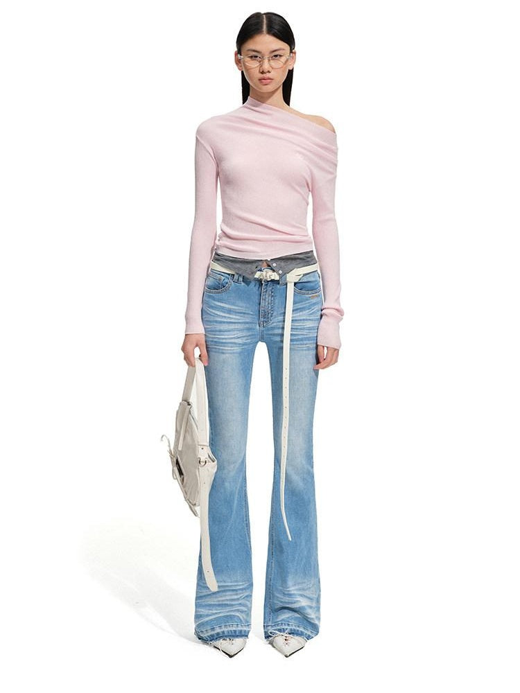 NAWSNOTAWEAR Glacier Blue Slim Fit Stretch Casual Natural Waist Zip Fly Cotton Flared Jeans