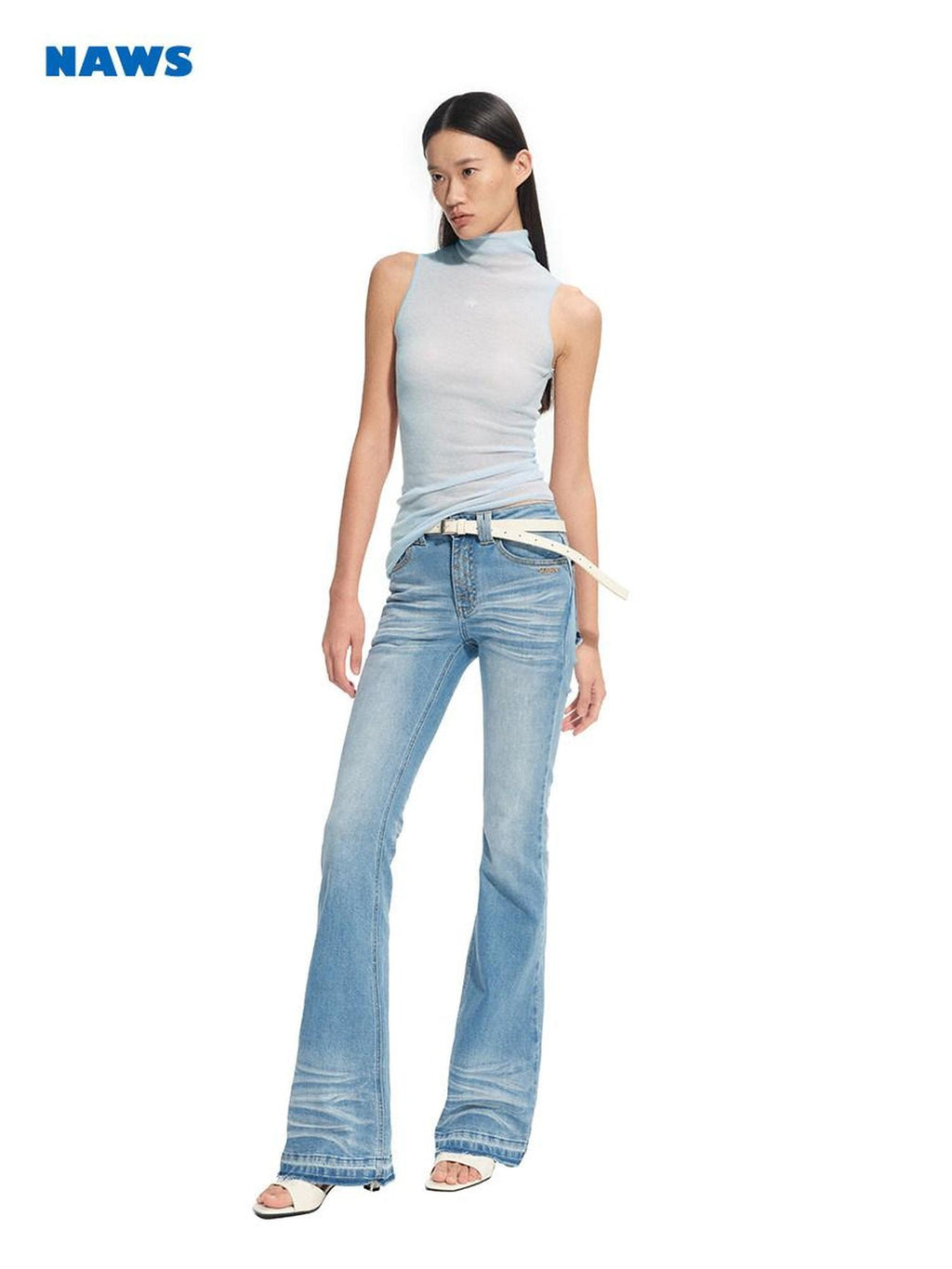 NAWSNOTAWEAR Glacier Blue Slim Fit Stretch Casual Natural Waist Zip Fly Cotton Flared Jeans