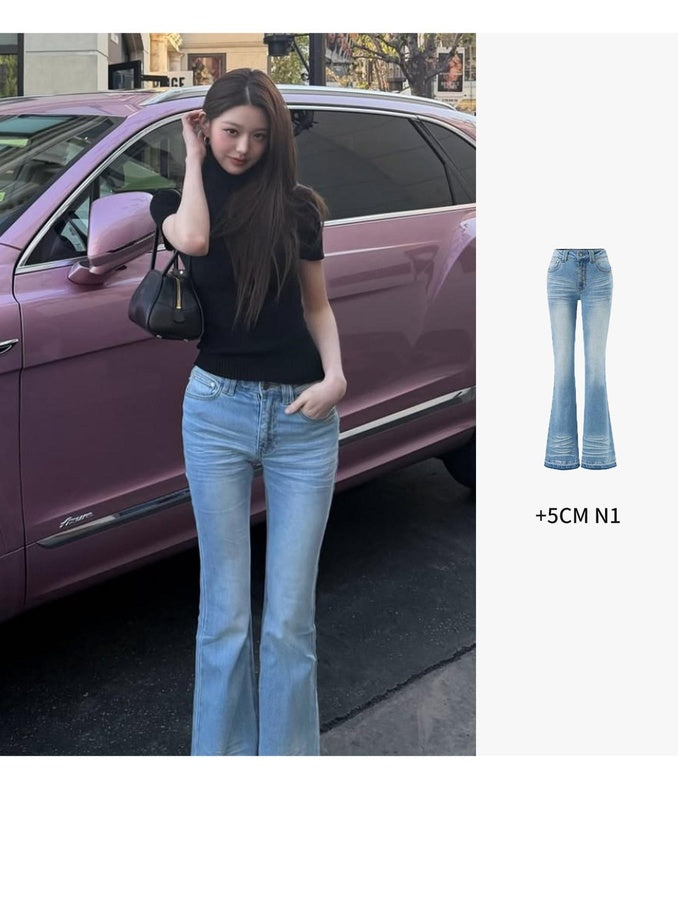 NAWSNOTAWEAR Glacier Blue Slim Fit Stretch Casual Natural Waist Zip Fly Cotton Flared Jeans