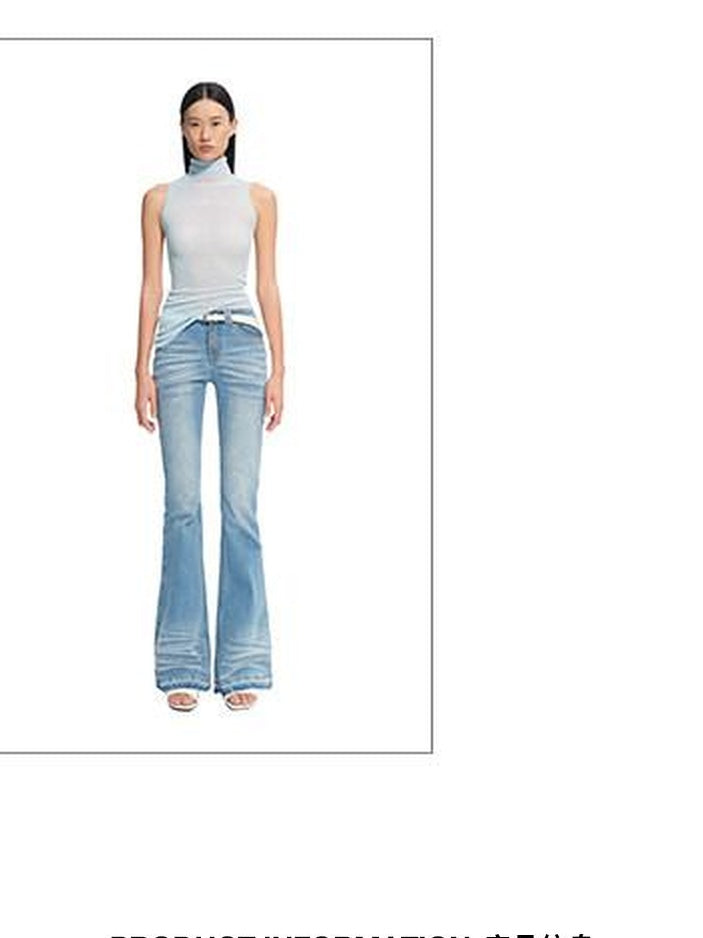 NAWSNOTAWEAR Glacier Blue Slim Fit Stretch Casual Natural Waist Zip Fly Cotton Flared Jeans
