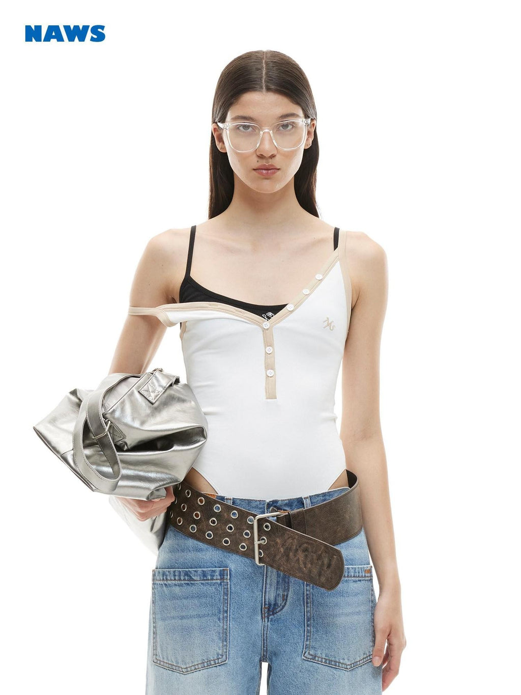 NAWSNOTAWEAR High Stretch Cotton Blend Slim V-neck No Padding Women Pearl White Camisoles