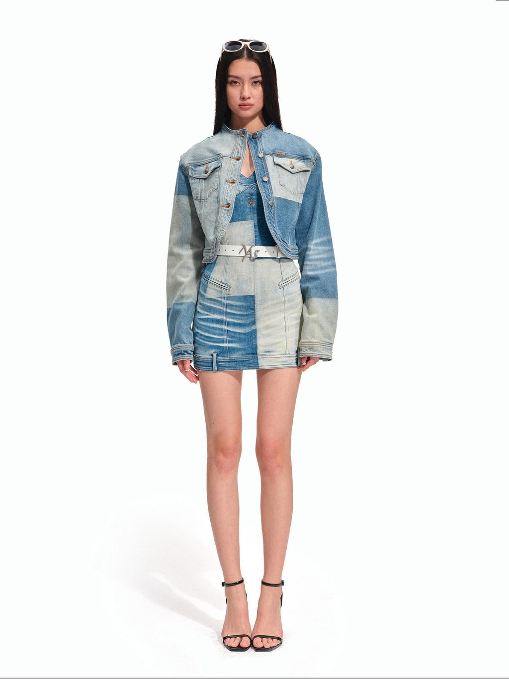 NAWSNOTAWEAR High Stretch Cotton Colorblock Denim Slim Strap Aline Mini Dresses