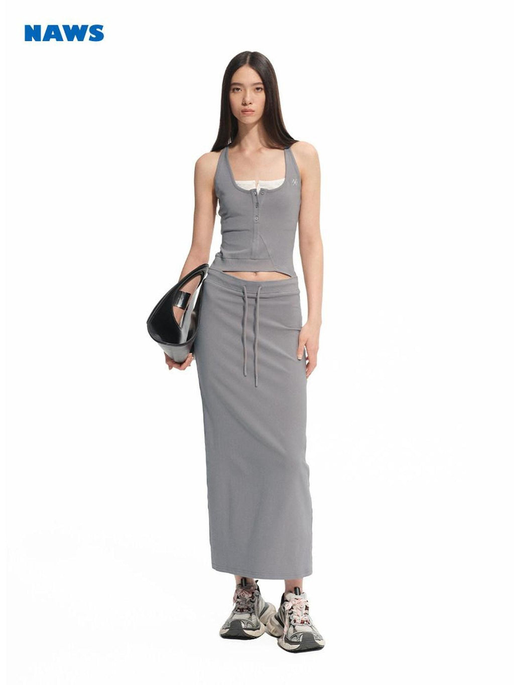 NAWSNOTAWEAR High Stretch Openwork V-neck Low Waist Slim Panelled Women Office Maxi Dresses