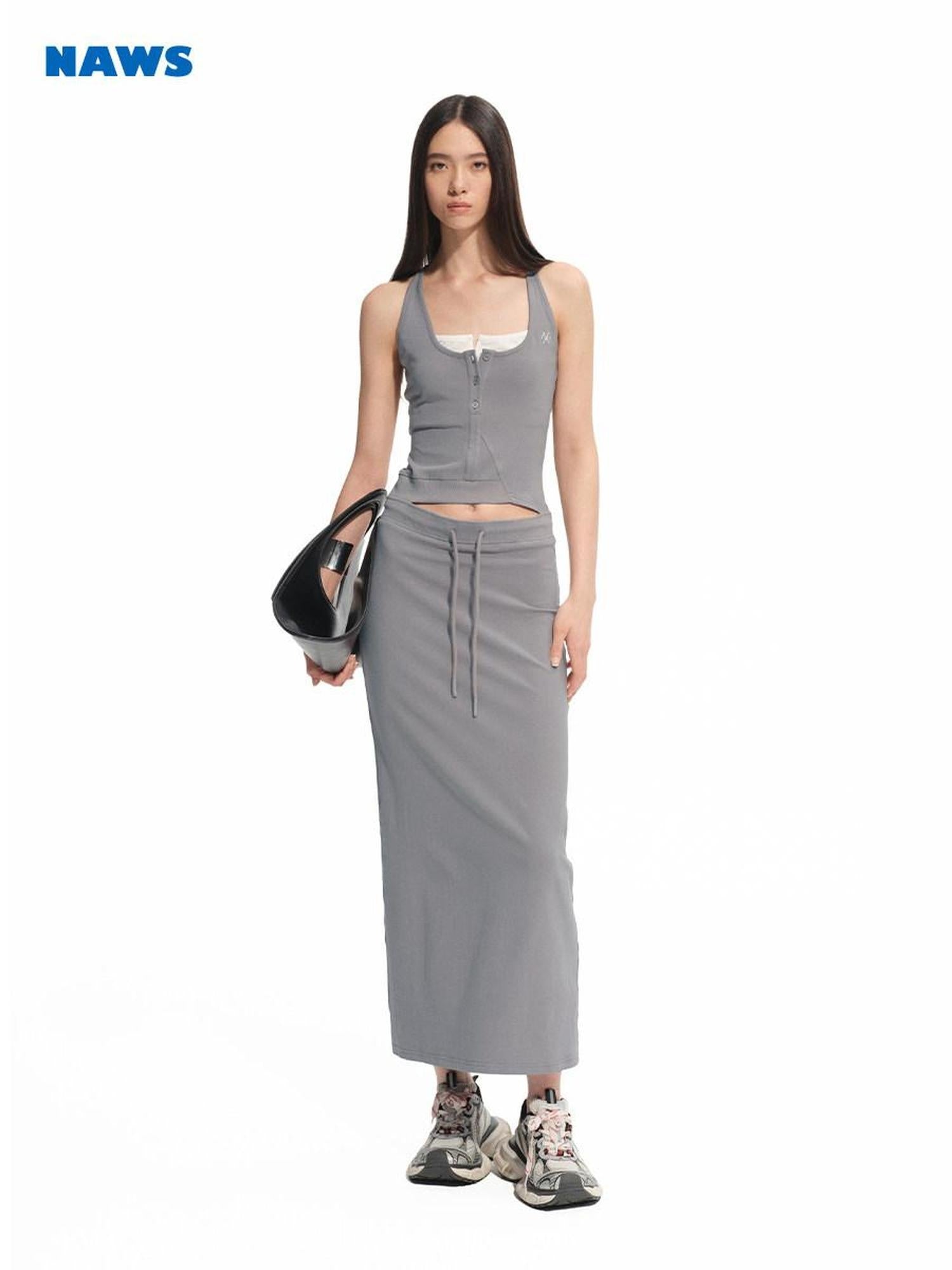 NAWSNOTAWEAR High Stretch Openwork V-neck Low Waist Slim Panelled Women Office Maxi Dresses