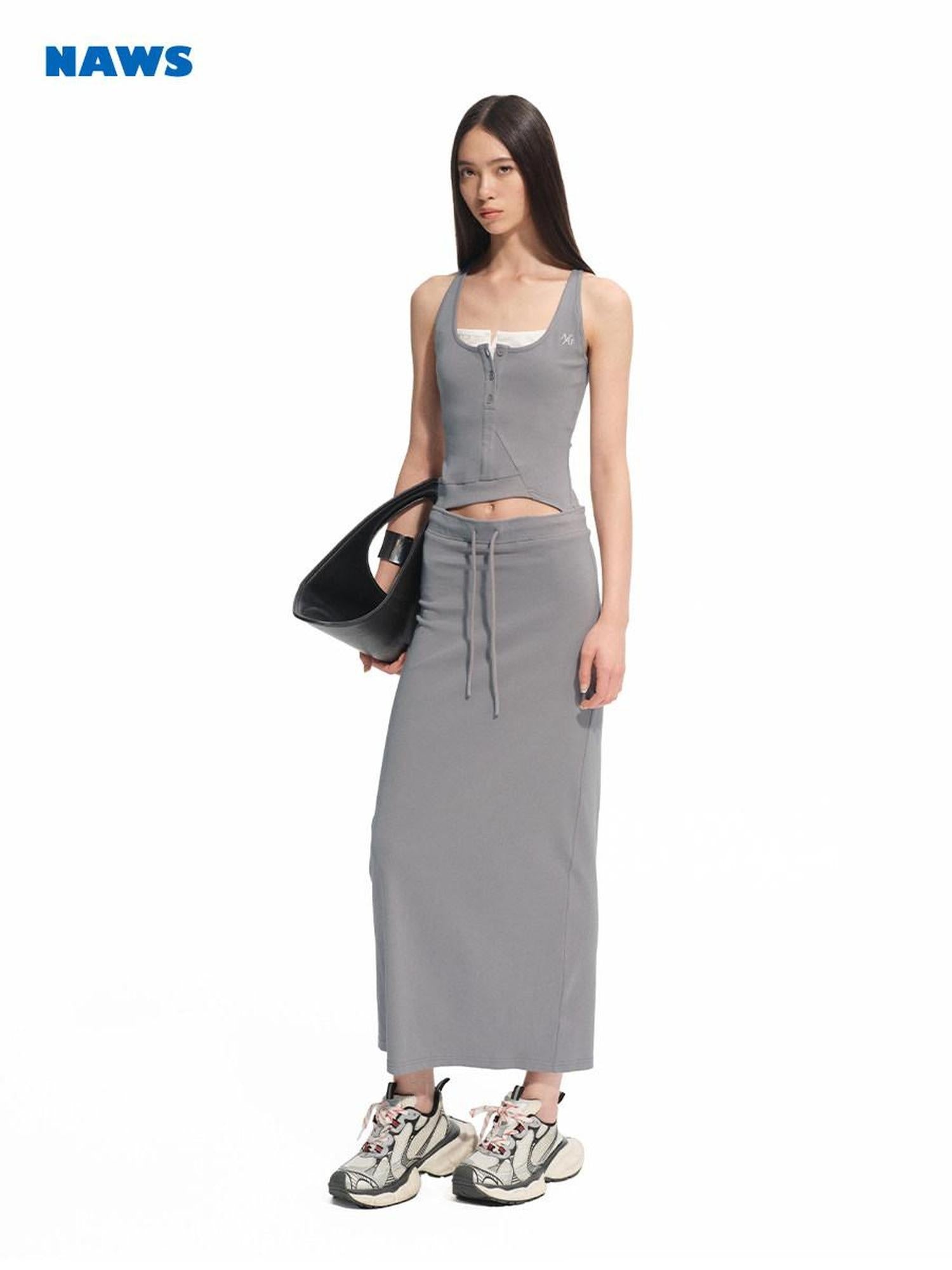 NAWSNOTAWEAR High Stretch Openwork V-neck Low Waist Slim Panelled Women Office Maxi Dresses