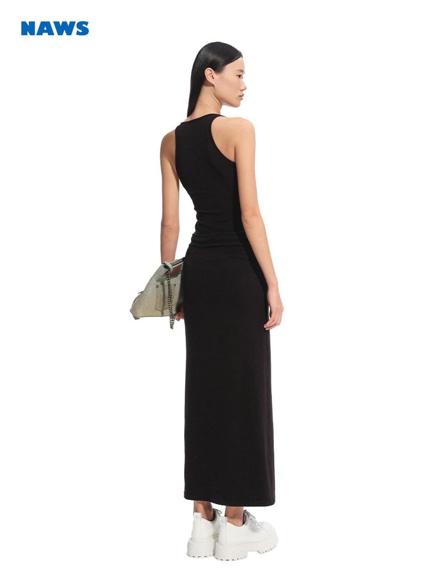 NAWSNOTAWEAR High Stretch Openwork V-neck Low Waist Slim Panelled Women Office Maxi Dresses