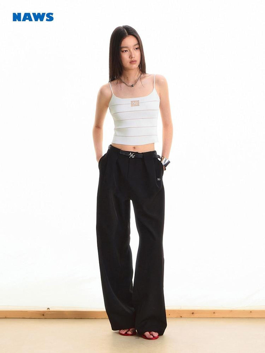 NAWSNOTAWEAR High Stretch Polyester Double Pleat Natural Waist Versatile Women Straight Pants