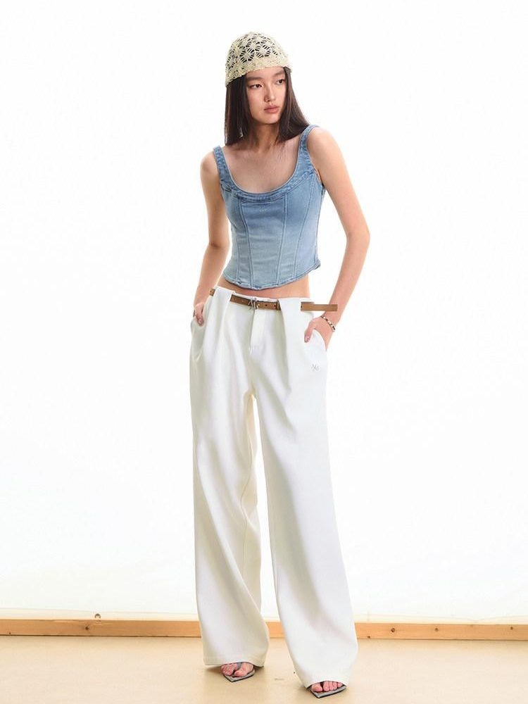 NAWSNOTAWEAR High Stretch Polyester Double Pleat Natural Waist Versatile Women Straight Pants