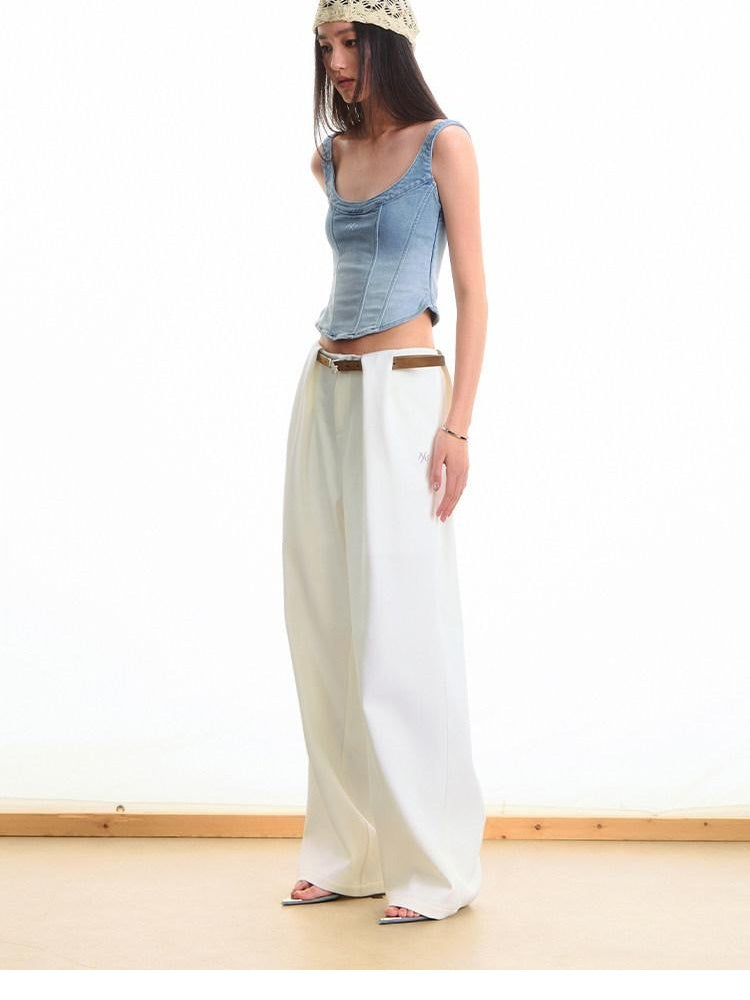 NAWSNOTAWEAR High Stretch Polyester Double Pleat Natural Waist Versatile Women Straight Pants