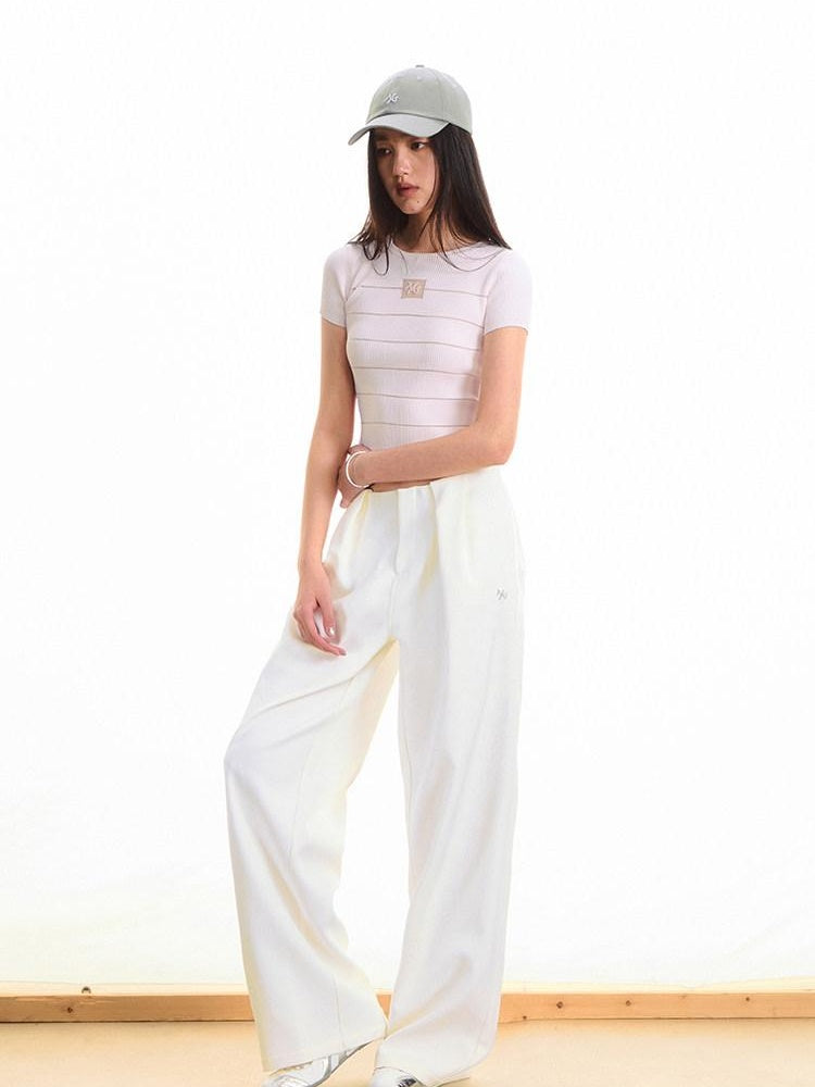 NAWSNOTAWEAR High Stretch Polyester Double Pleat Natural Waist Versatile Women Straight Pants