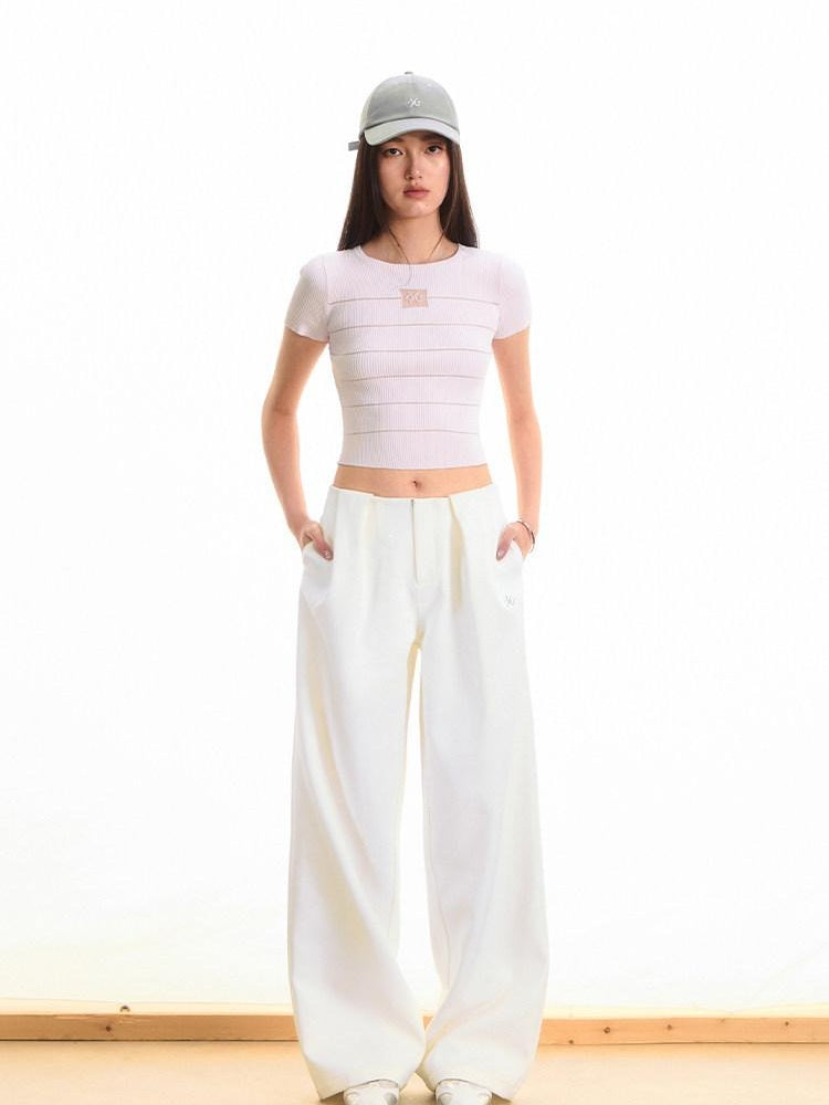 NAWSNOTAWEAR High Stretch Polyester Double Pleat Natural Waist Versatile Women Straight Pants