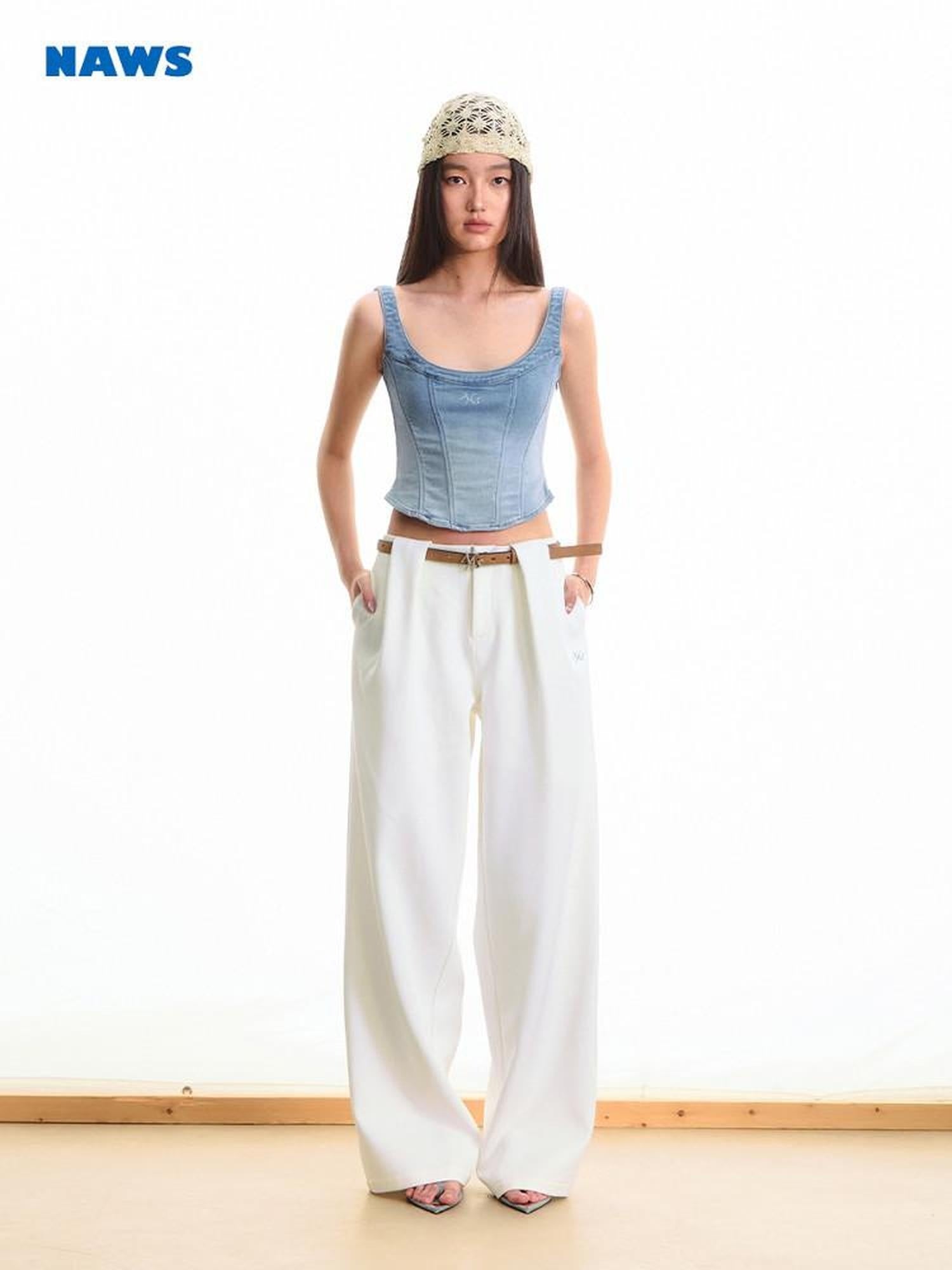 NAWSNOTAWEAR High Stretch Polyester Double Pleat Natural Waist Versatile Women Straight Pants