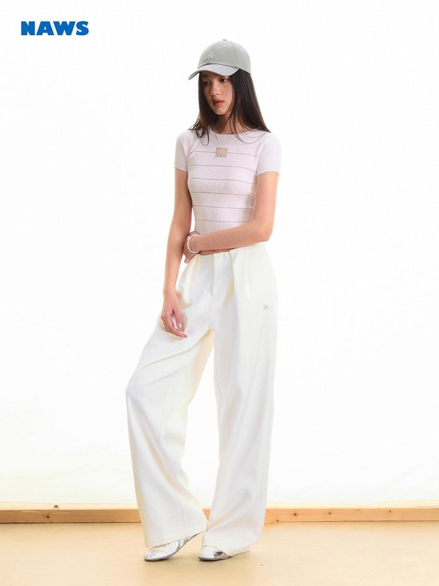 NAWSNOTAWEAR High Stretch Polyester Double Pleat Natural Waist Versatile Women Straight Pants
