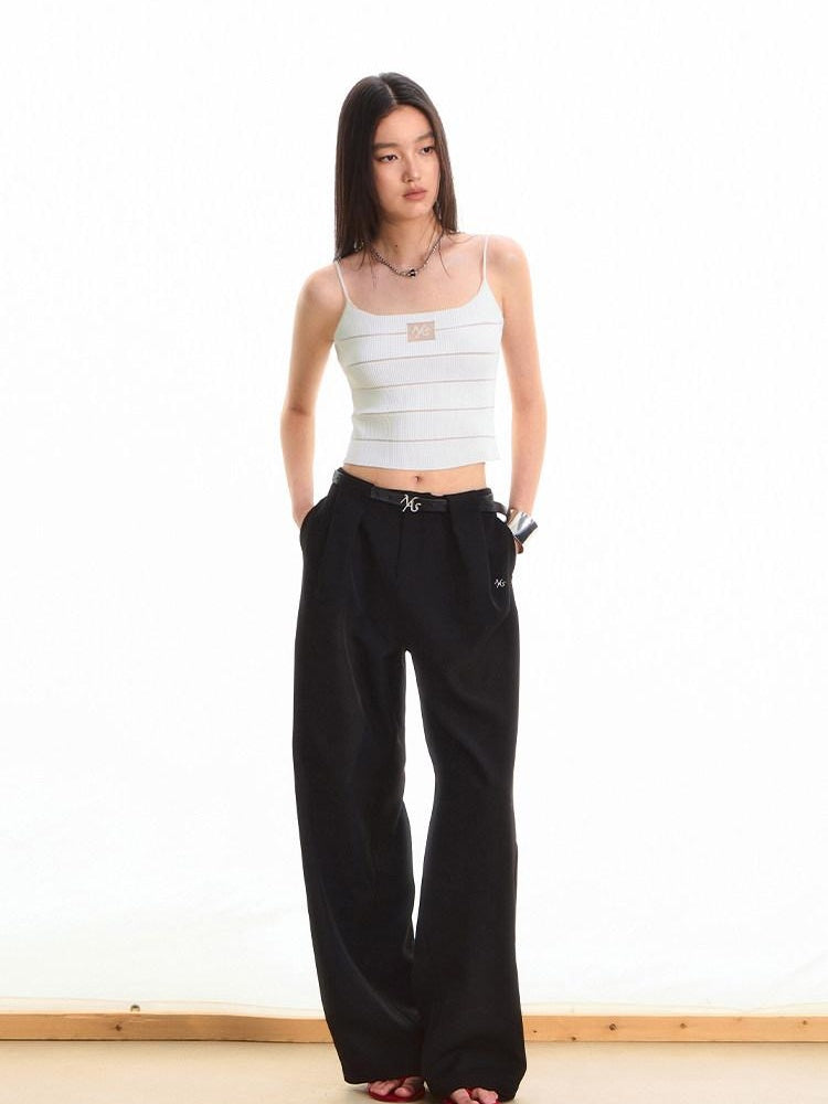 NAWSNOTAWEAR High Stretch Polyester Double Pleat Natural Waist Versatile Women Straight Pants