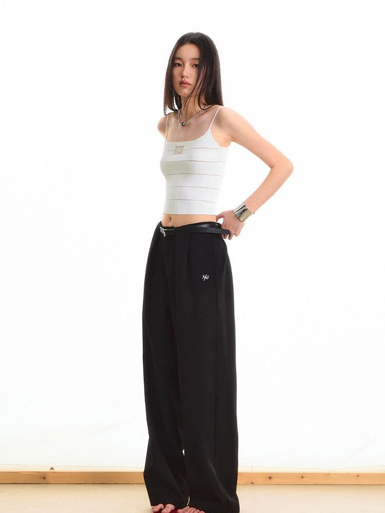 NAWSNOTAWEAR High Stretch Polyester Double Pleat Natural Waist Versatile Women Straight Pants