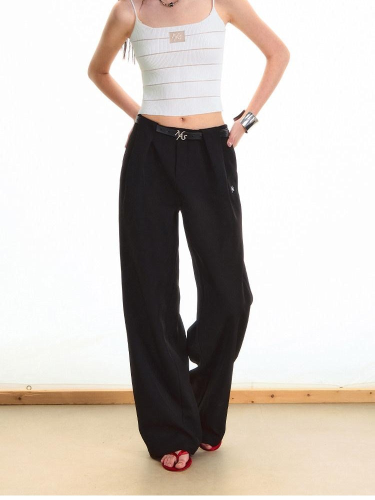 NAWSNOTAWEAR High Stretch Polyester Double Pleat Natural Waist Versatile Women Straight Pants