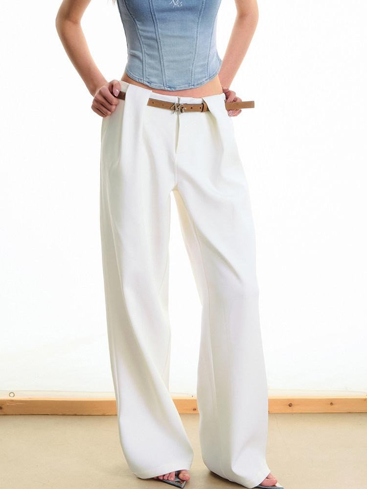 NAWSNOTAWEAR High Stretch Polyester Double Pleat Natural Waist Versatile Women Straight Pants