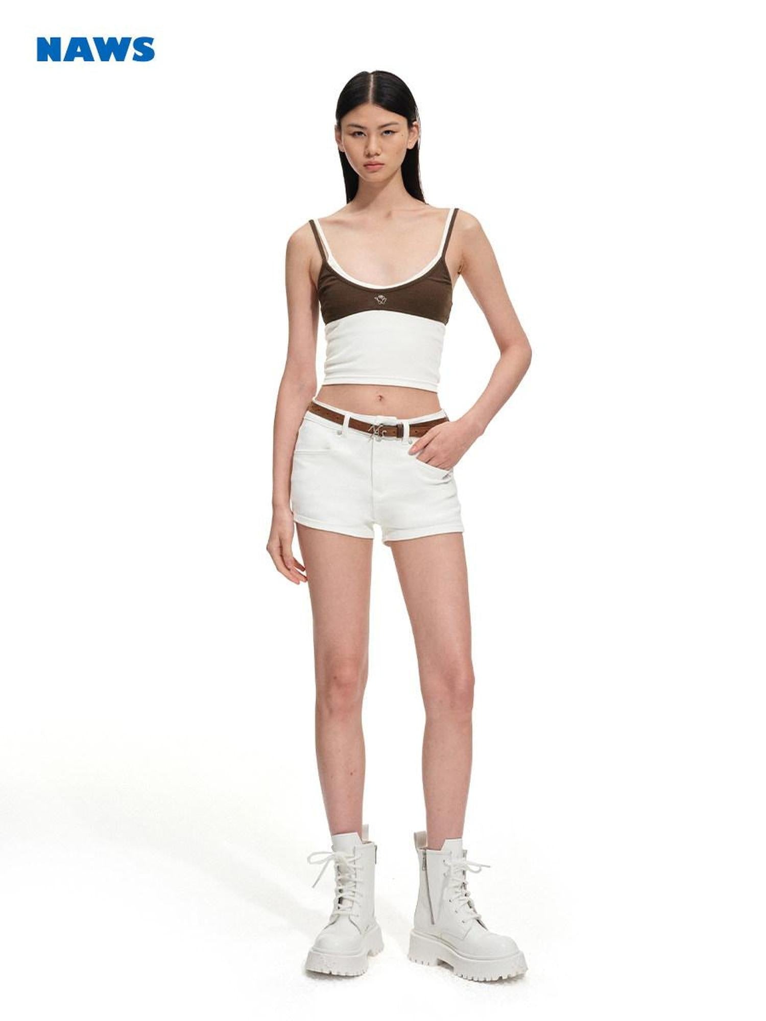 NAWSNOTAWEAR High Stretch Slim Fit Natural Waist Casual Women Snow Melt White Denim Shorts