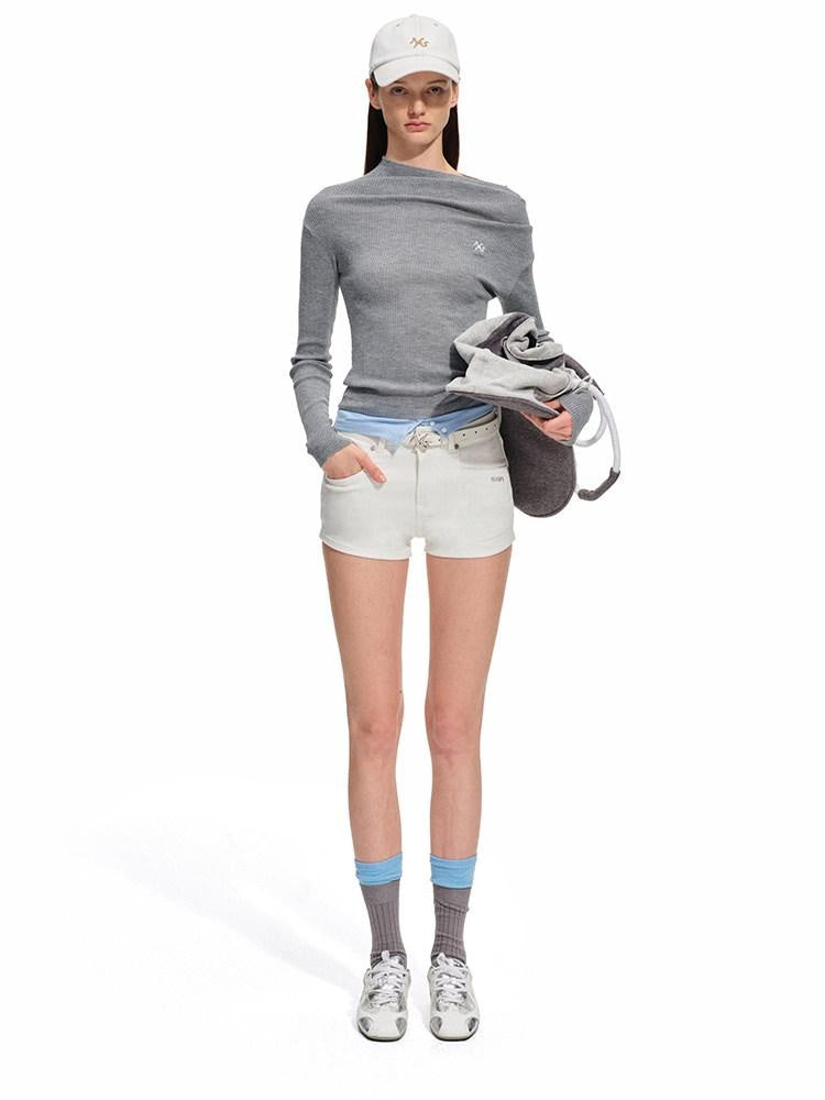 NAWSNOTAWEAR High Stretch Slim Fit Natural Waist Casual Women Snow Melt White Denim Shorts