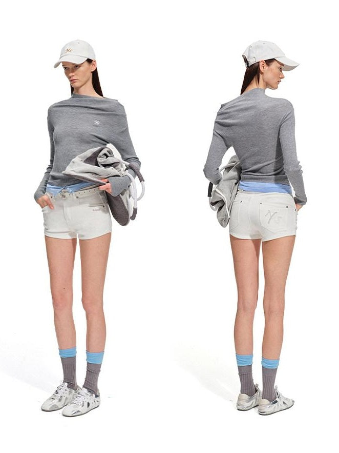NAWSNOTAWEAR High Stretch Slim Fit Natural Waist Casual Women Snow Melt White Denim Shorts