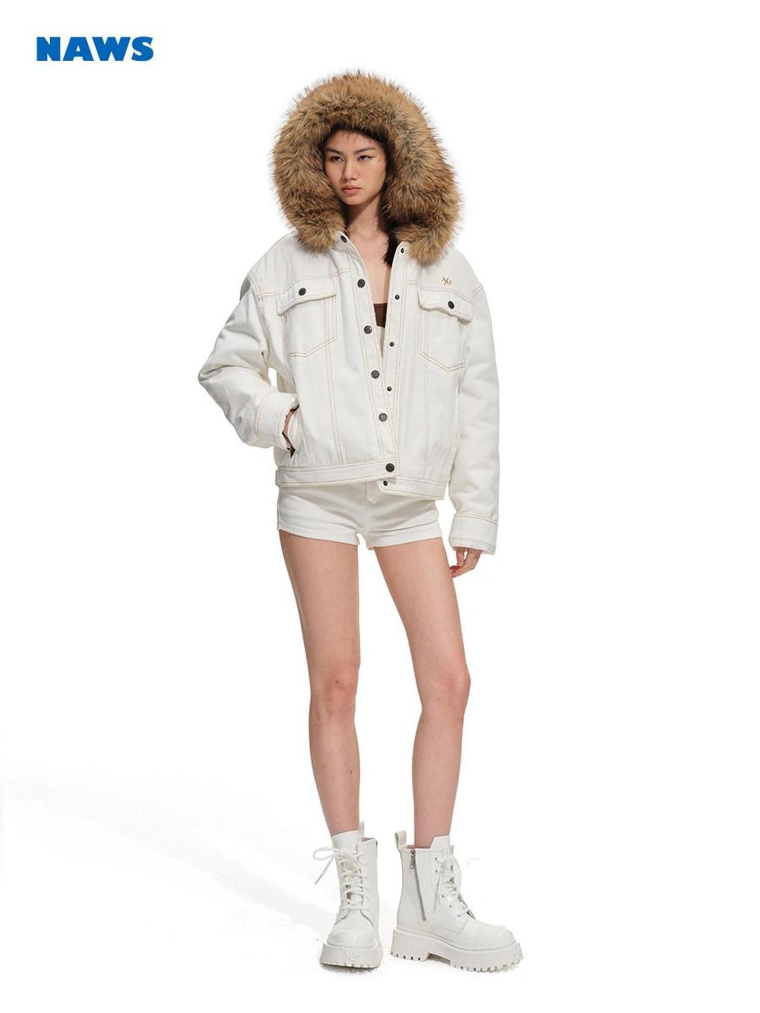 NAWSNOTAWEAR High Stretch Slim Fit Natural Waist Casual Women Snow Melt White Denim Shorts