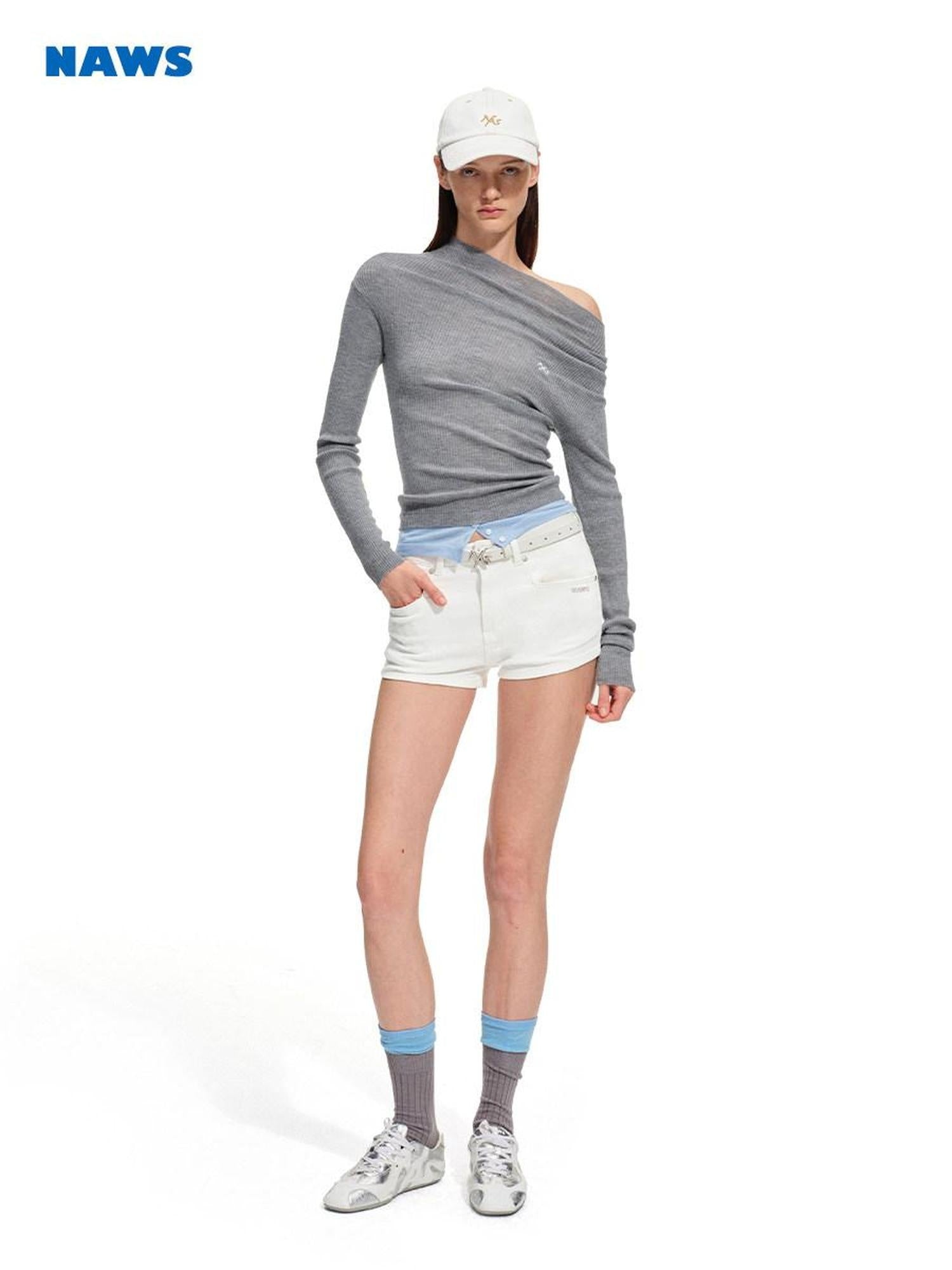 NAWSNOTAWEAR High Stretch Slim Fit Natural Waist Casual Women Snow Melt White Denim Shorts