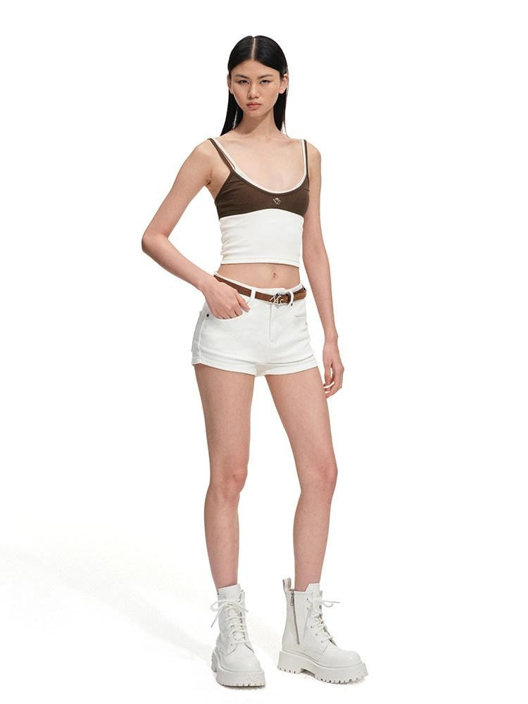 NAWSNOTAWEAR High Stretch Slim Fit Natural Waist Casual Women Snow Melt White Denim Shorts