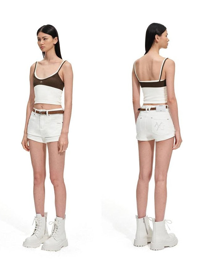 NAWSNOTAWEAR High Stretch Slim Fit Natural Waist Casual Women Snow Melt White Denim Shorts