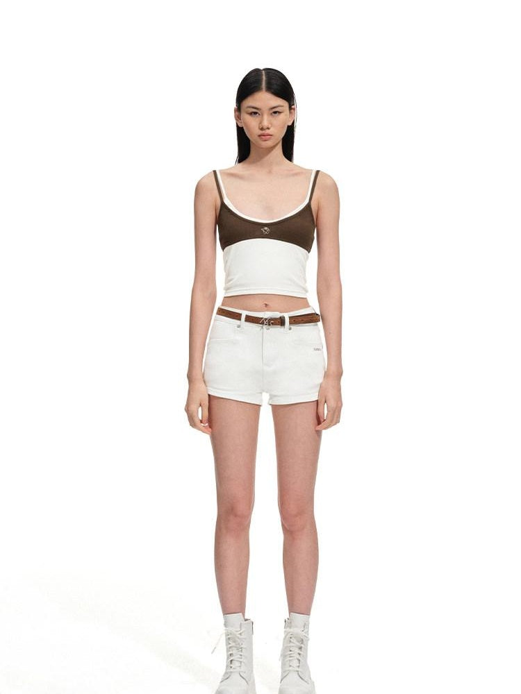 NAWSNOTAWEAR High Stretch Slim Fit Natural Waist Casual Women Snow Melt White Denim Shorts