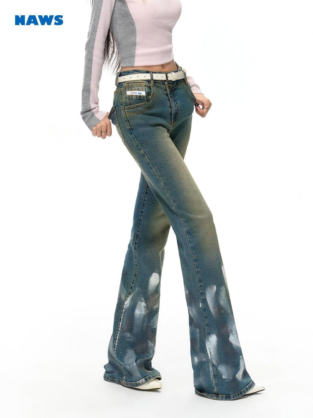 NAWSNOTAWEAR High Stretch Vintage Low Rise Zip Fly Women Symphony Blue Straight Leg Jeans