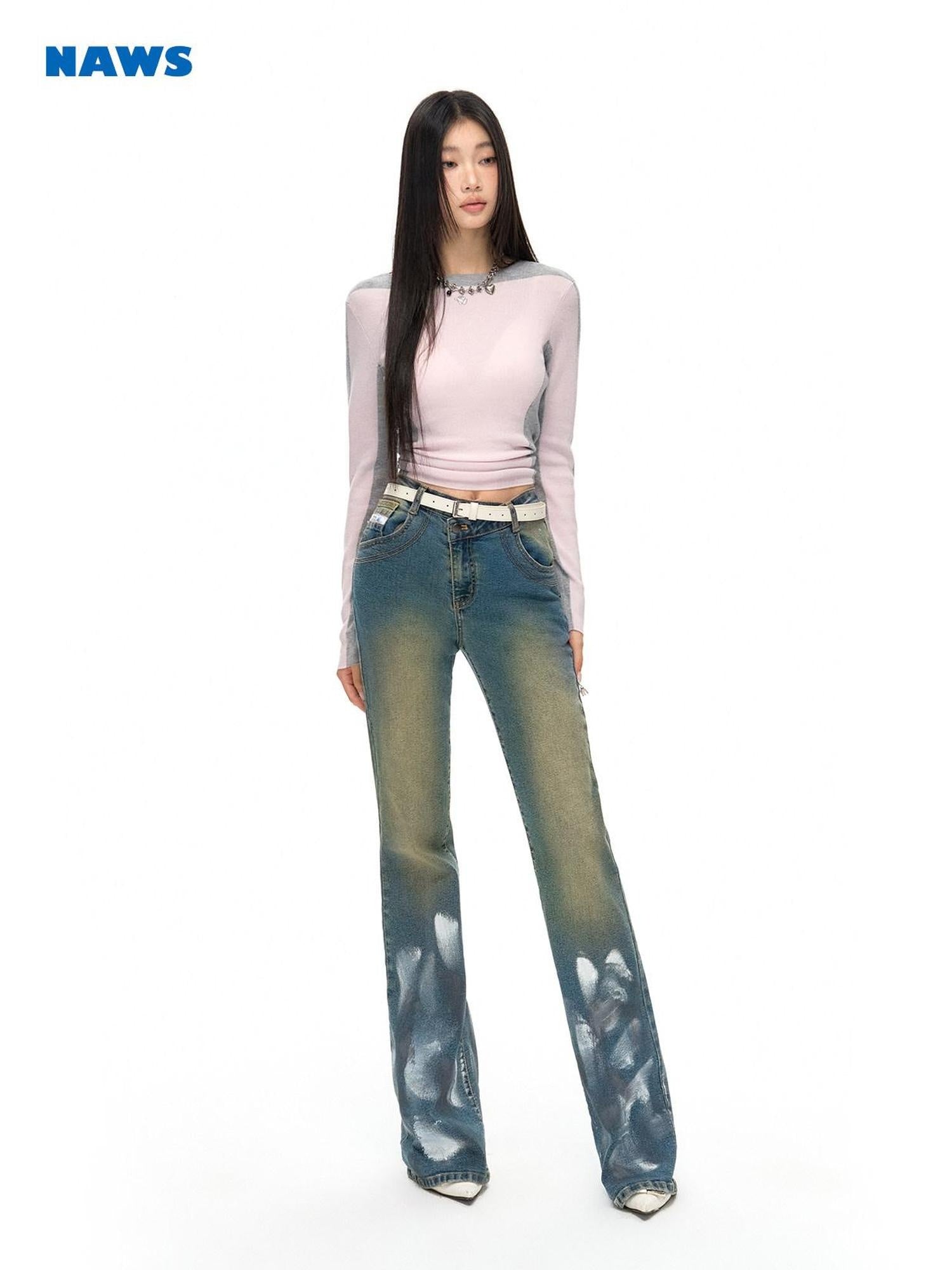 NAWSNOTAWEAR High Stretch Vintage Low Rise Zip Fly Women Symphony Blue Straight Leg Jeans