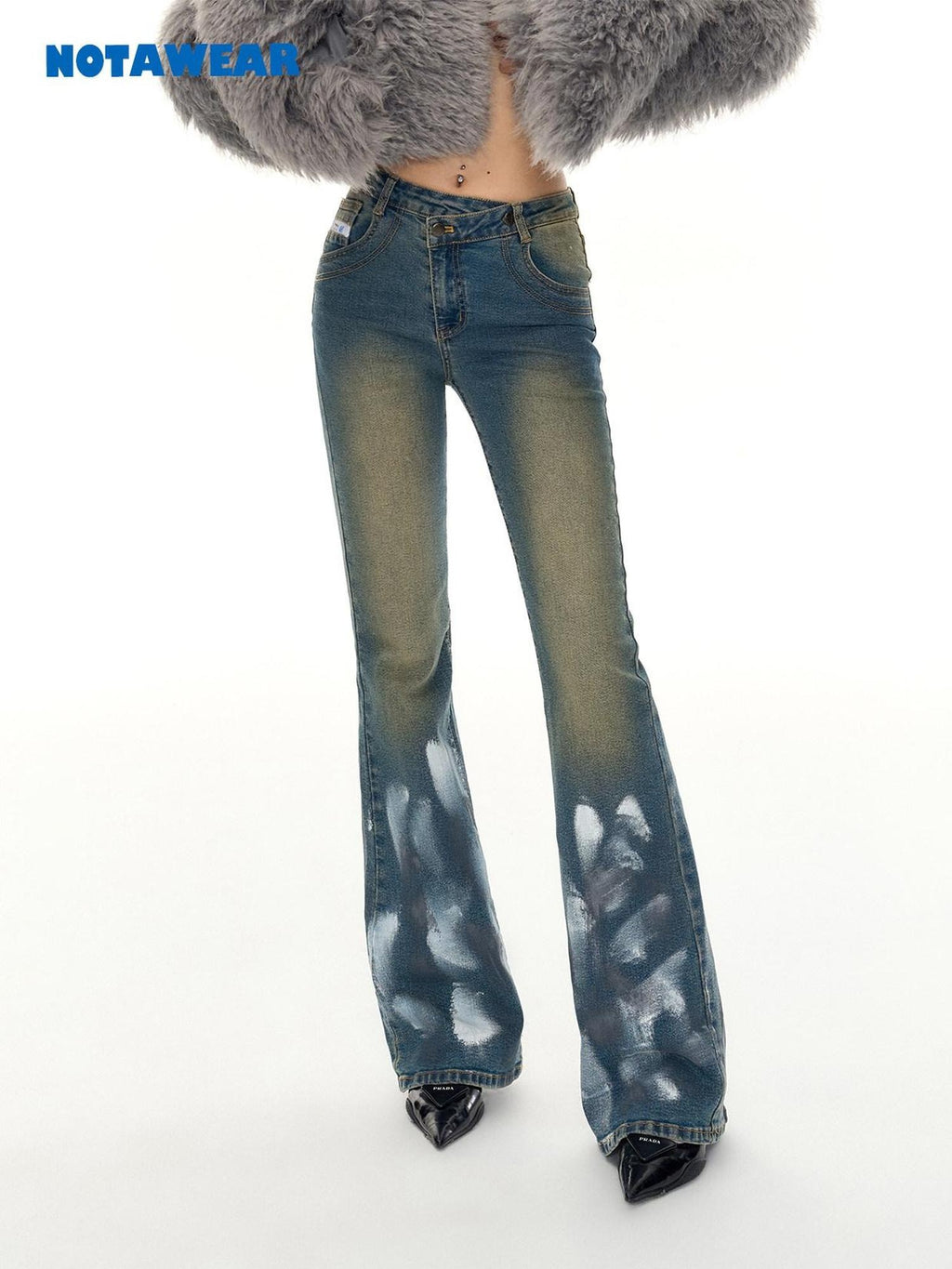 NAWSNOTAWEAR High Stretch Vintage Low Rise Zip Fly Women Symphony Blue Straight Leg Jeans
