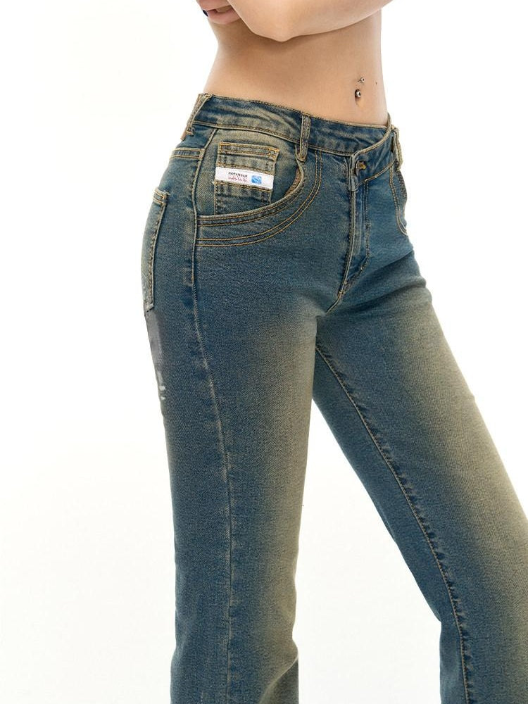 NAWSNOTAWEAR High Stretch Vintage Low Rise Zip Fly Women Symphony Blue Straight Leg Jeans