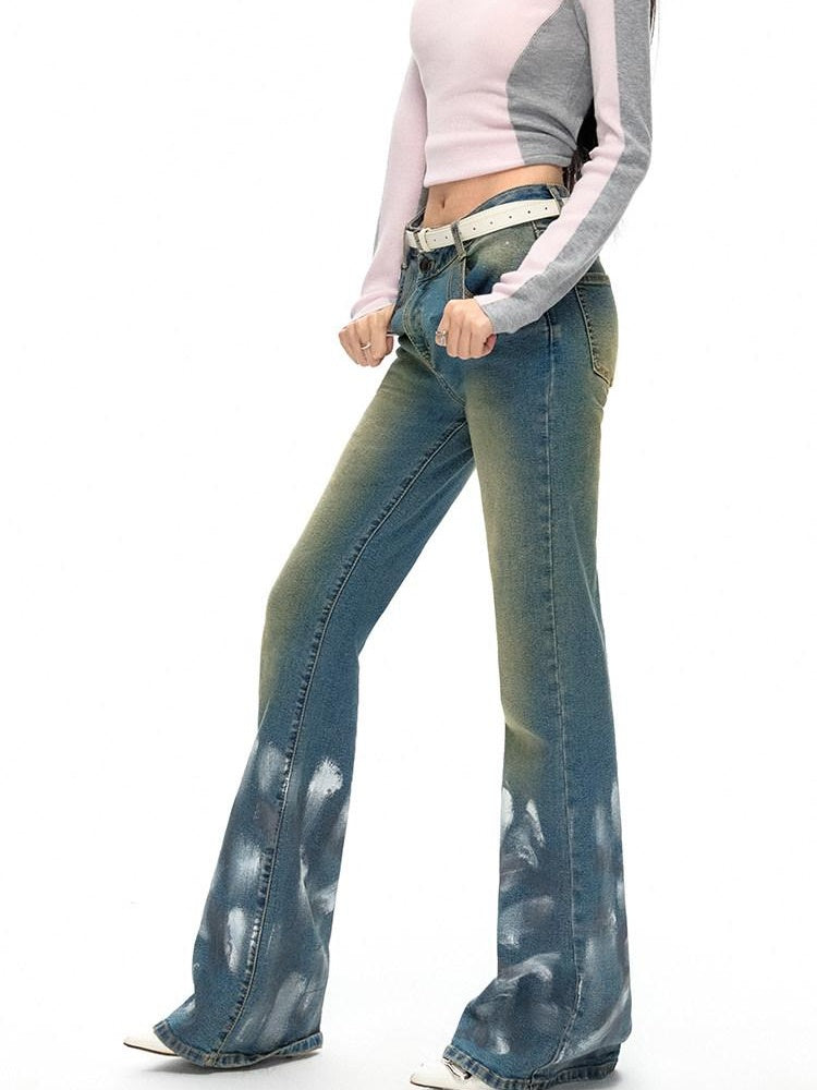NAWSNOTAWEAR High Stretch Vintage Low Rise Zip Fly Women Symphony Blue Straight Leg Jeans