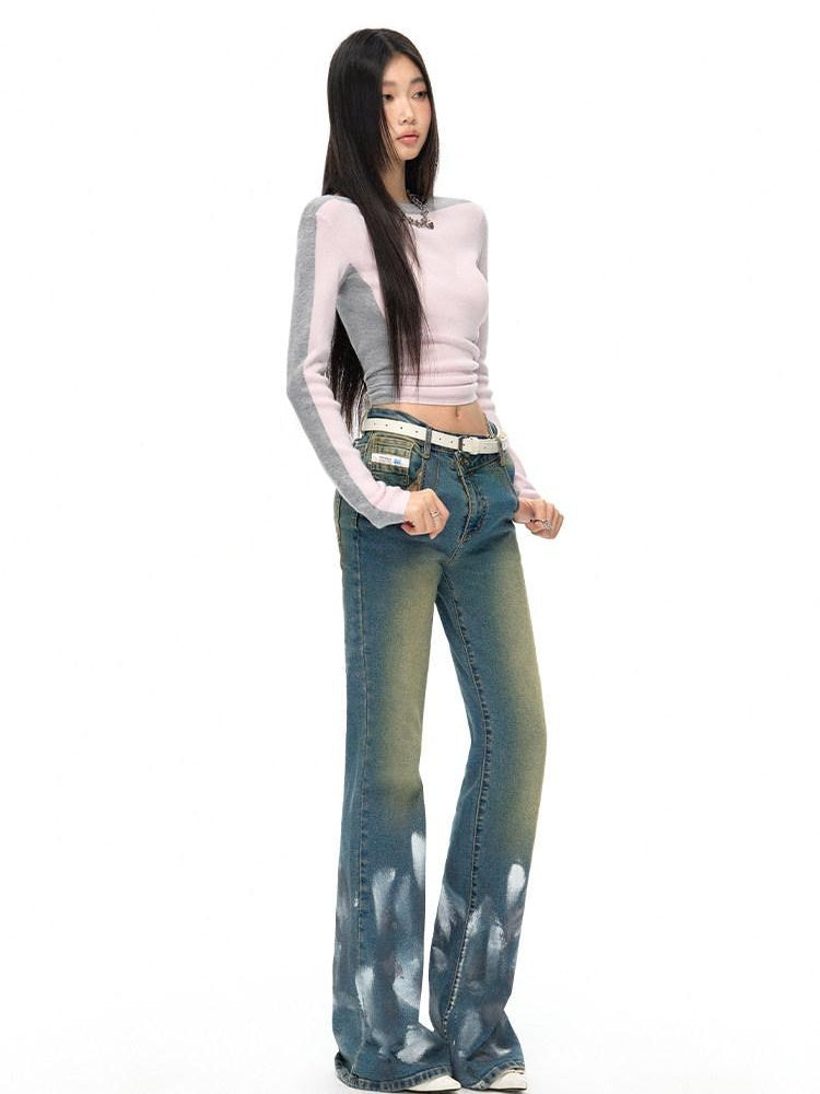 NAWSNOTAWEAR High Stretch Vintage Low Rise Zip Fly Women Symphony Blue Straight Leg Jeans