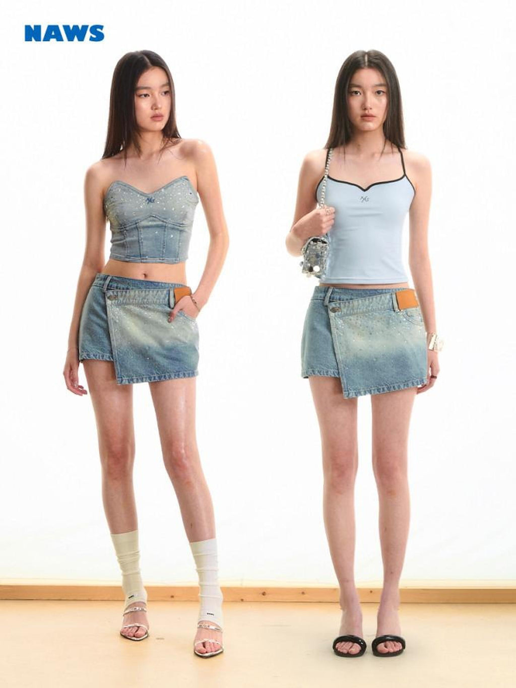 NAWSNOTAWEAR High Waist Cotton A Line British Commuter Casual Women Starry Blue Mini Skirts