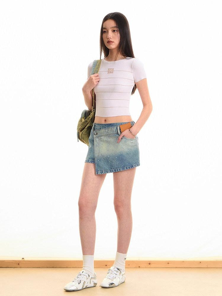 NAWSNOTAWEAR High Waist Cotton A Line British Commuter Casual Women Starry Blue Mini Skirts