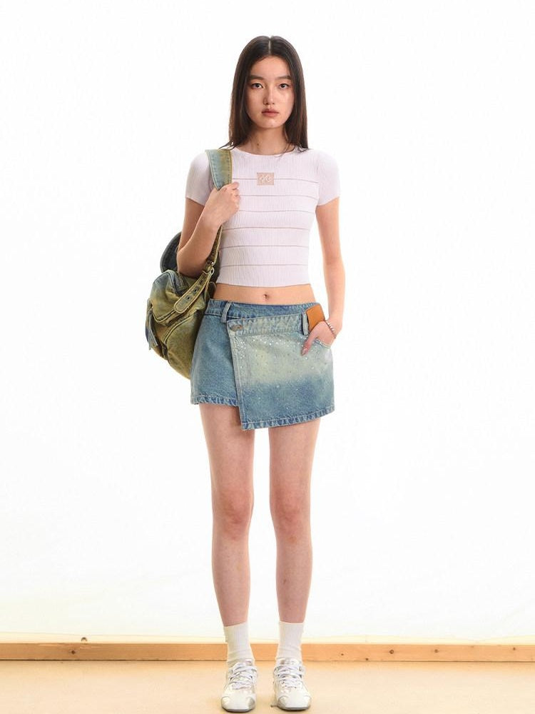 NAWSNOTAWEAR High Waist Cotton A Line British Commuter Casual Women Starry Blue Mini Skirts