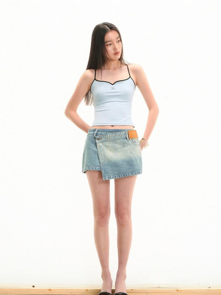 NAWSNOTAWEAR High Waist Cotton A Line British Commuter Casual Women Starry Blue Mini Skirts