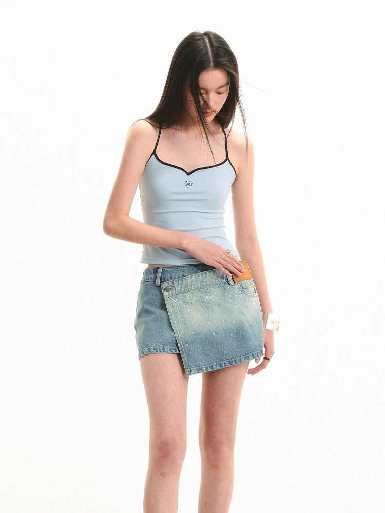 NAWSNOTAWEAR High Waist Cotton A Line British Commuter Casual Women Starry Blue Mini Skirts