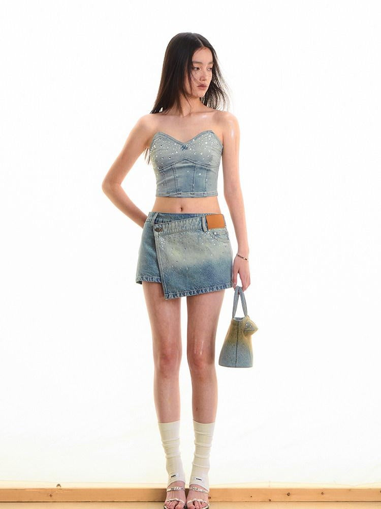 NAWSNOTAWEAR High Waist Cotton A Line British Commuter Casual Women Starry Blue Mini Skirts