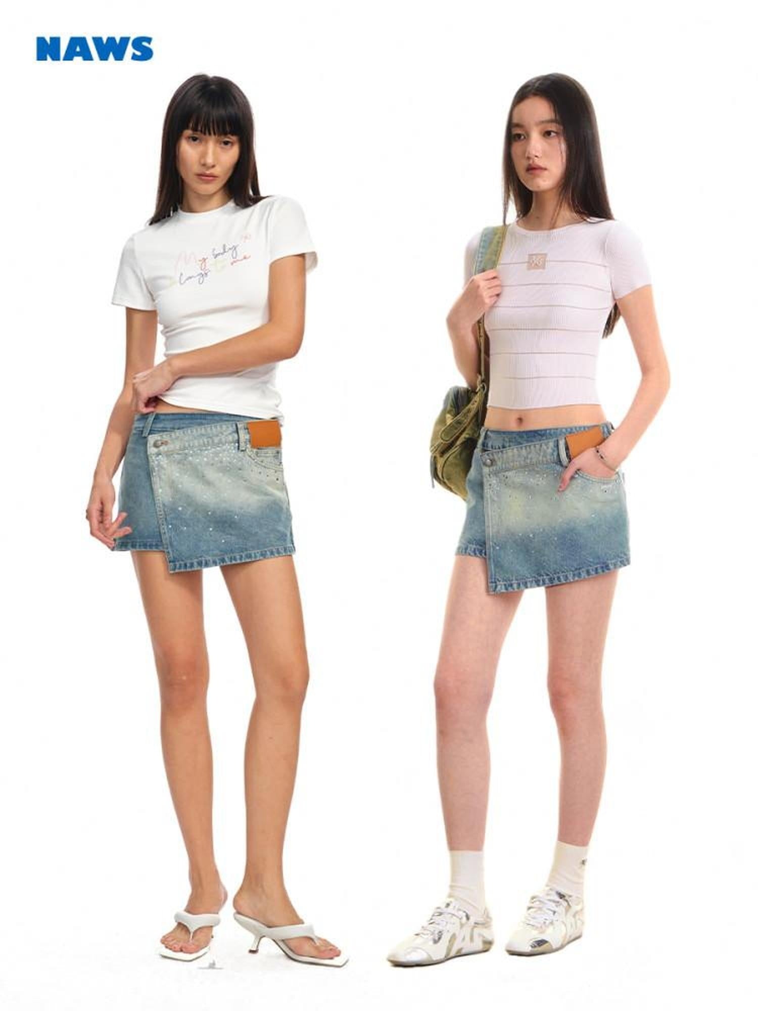 NAWSNOTAWEAR High Waist Cotton A Line British Commuter Casual Women Starry Blue Mini Skirts