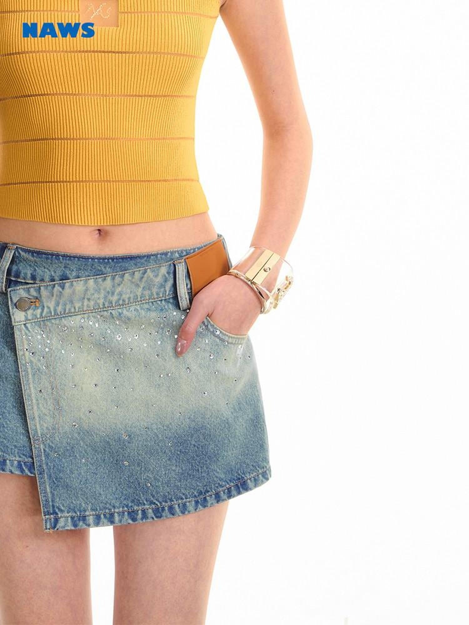 NAWSNOTAWEAR High Waist Cotton A Line British Commuter Casual Women Starry Blue Mini Skirts