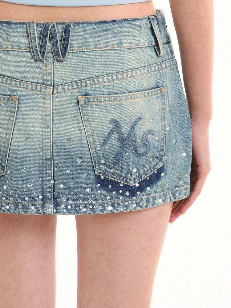 NAWSNOTAWEAR High Waist Cotton A Line British Commuter Casual Women Starry Blue Mini Skirts