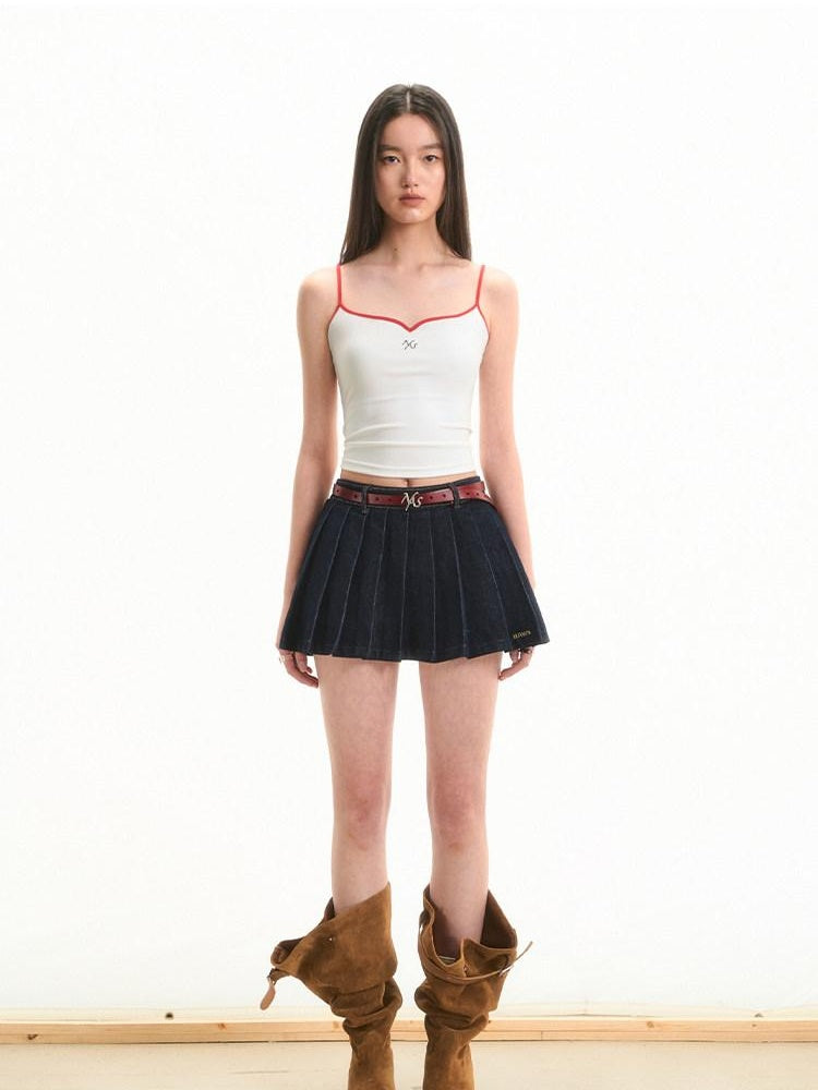 NAWSNOTAWEAR High Waist Cotton Pleated Commuter Casual Women Raw Denim Blue Mini Skirts