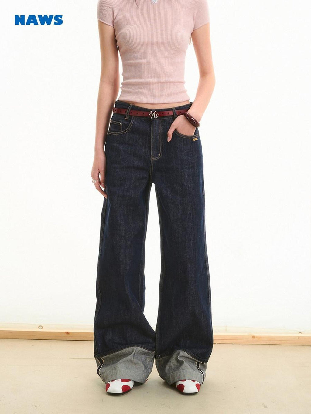 NAWSNOTAWEAR High Waist Loose Wide Leg Casual Raw Indigo Durable Straight Leg Jeans