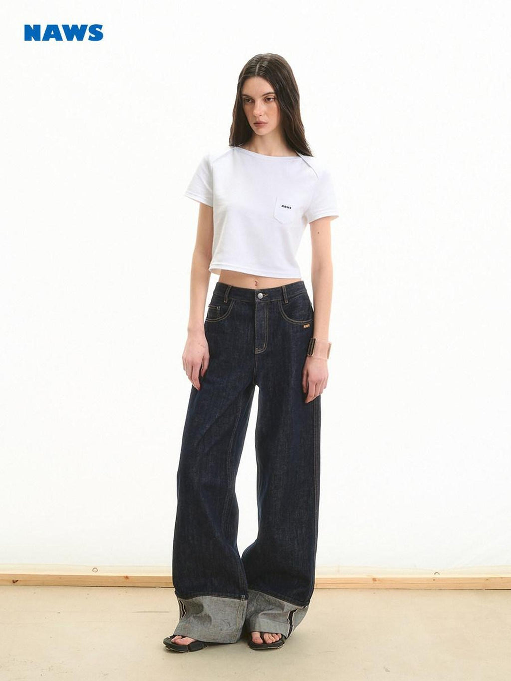 NAWSNOTAWEAR High Waist Loose Wide Leg Casual Raw Indigo Durable Straight Leg Jeans